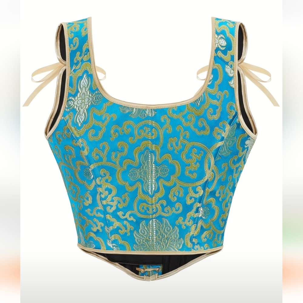 ๐บ Blue and Gold Lace-Up Corset - Picture 2 of 7